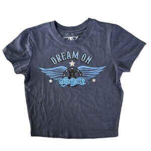 Aerosmith Dream On Blue Short Sleeve T-Shirt Women's Size Medium Rhinestones